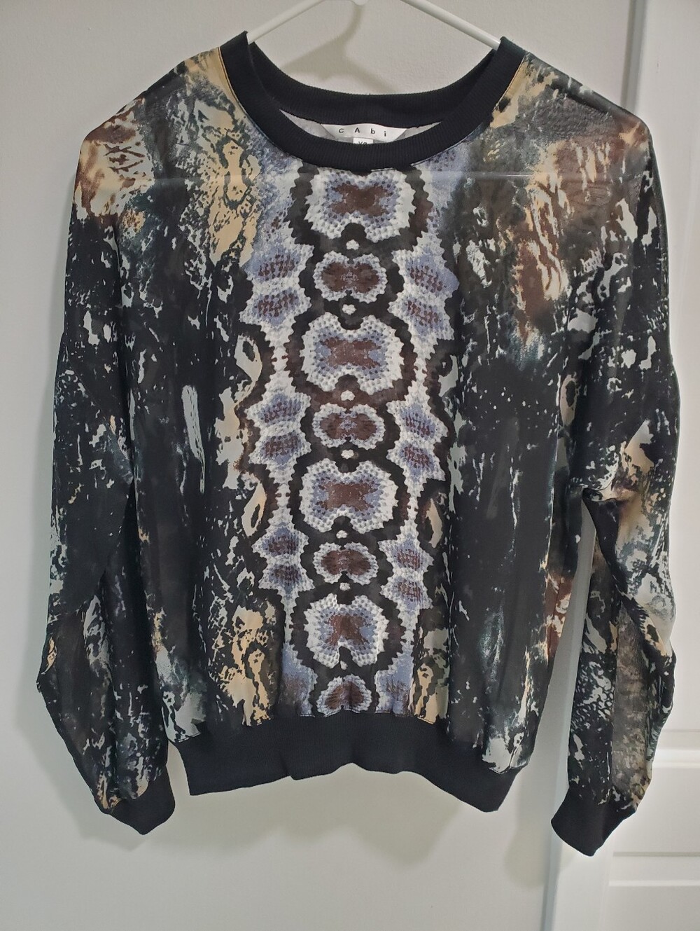 CABI Abstract Animal-Print Sheer Top